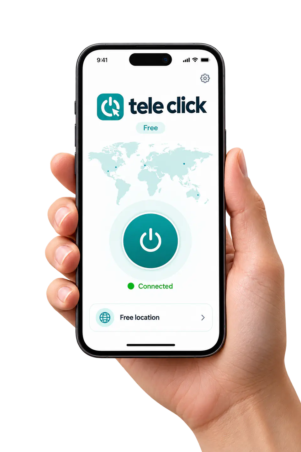 Приложение Tele Click VPN: кнопка подключения и бесплатная локация